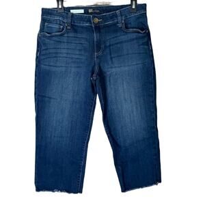 Kut From The Kloth Natalie Crop Jeans Frayed Hem Blue Denim Size 10